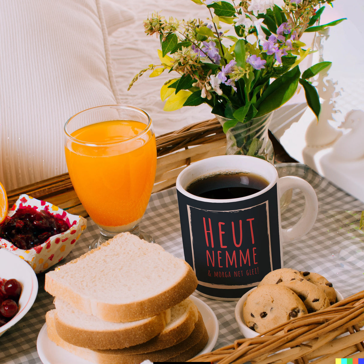 Kaffeebecher mit Spruch: Heut nemme & morga net glei! Schwäbisch Schwaben Dialekt Mundart