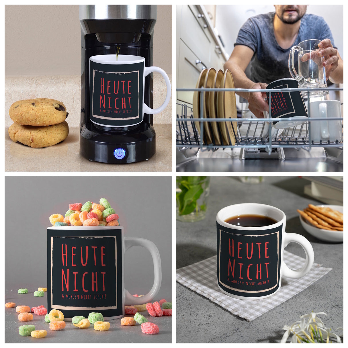 Kaffeebecher mit Spruch: Heute nicht & morgen nicht sofort! Spruchtasse fürs Büro
