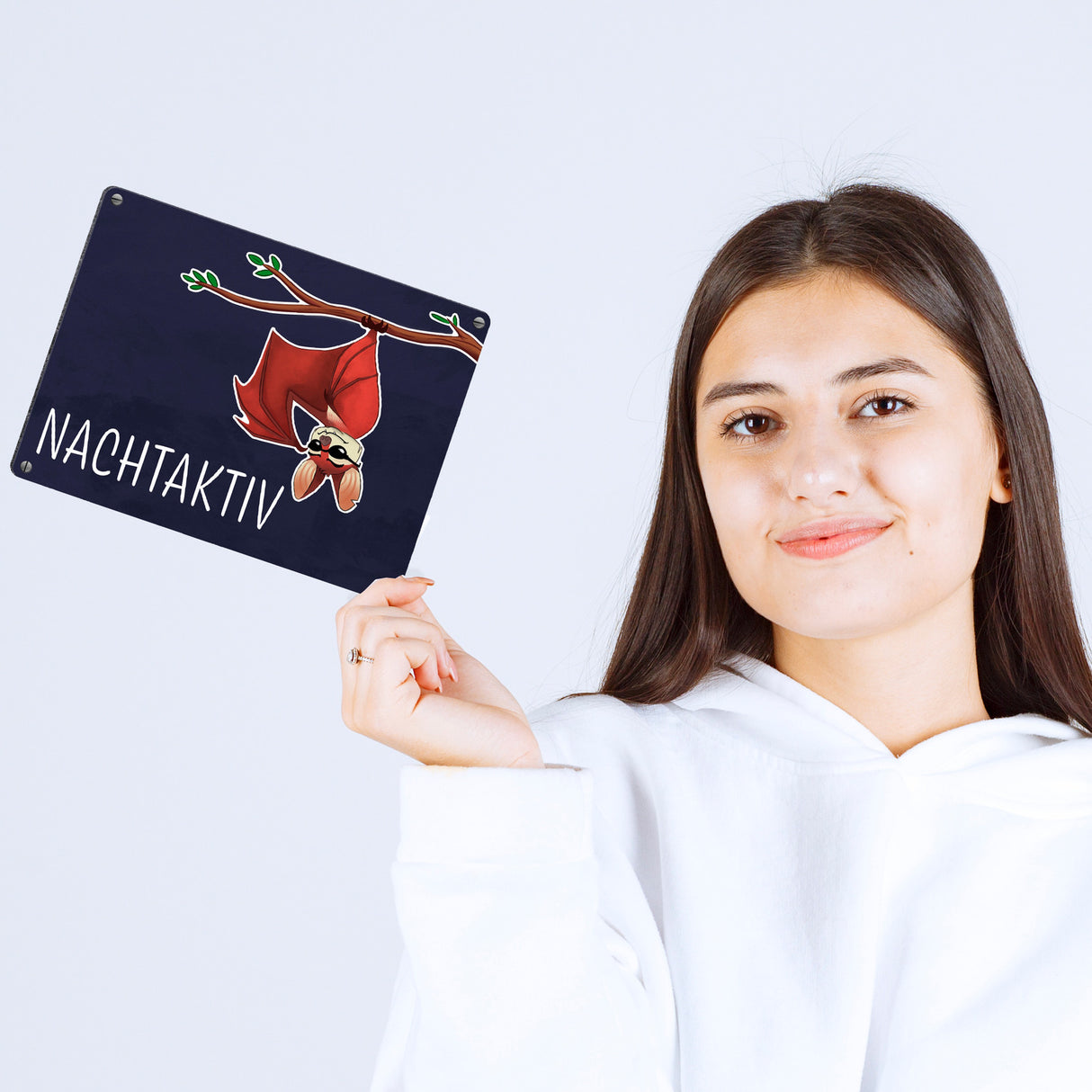 Nachtaktiv Metallschild mit lustiger Fledermaus