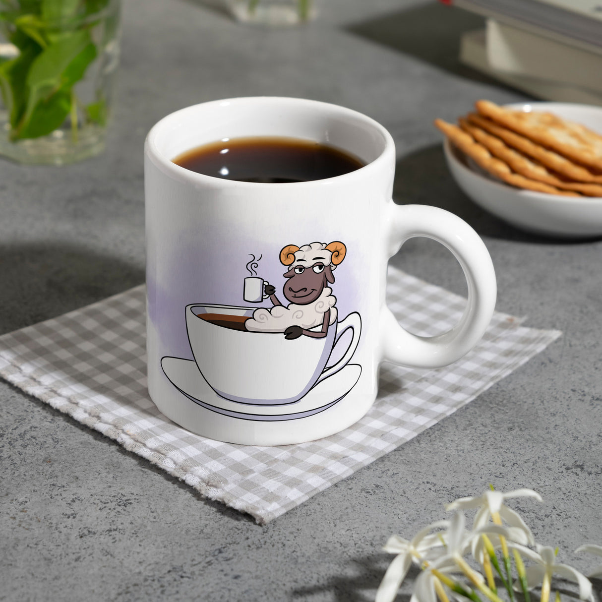 Bock auf Kaffee? Kaffeebecher mit lustigem Schafsbock