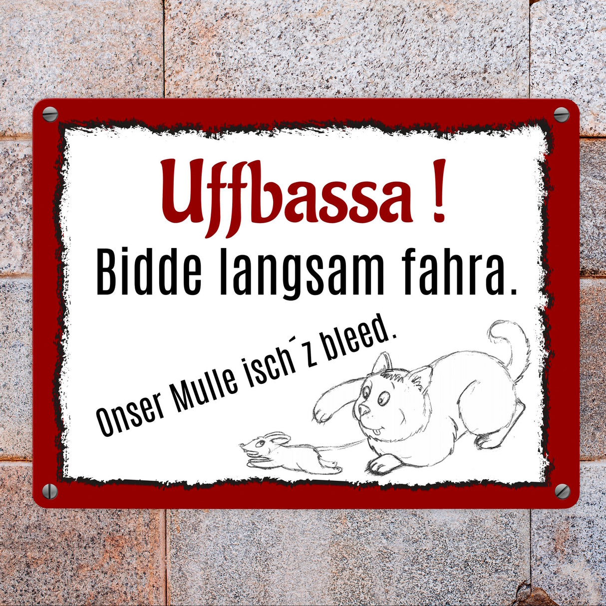 Aufpassen und langsam fahren - unsere Katze ist zu blöd Metallschild in 15x20 cm