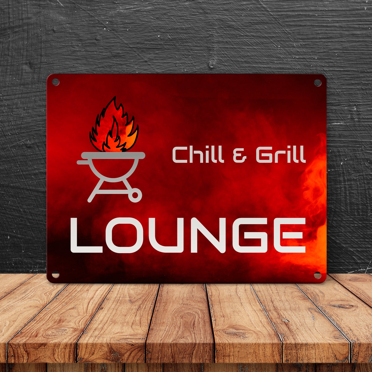 Chill & Grill Lounge Metallschild in 15x20 cm mit Spruch