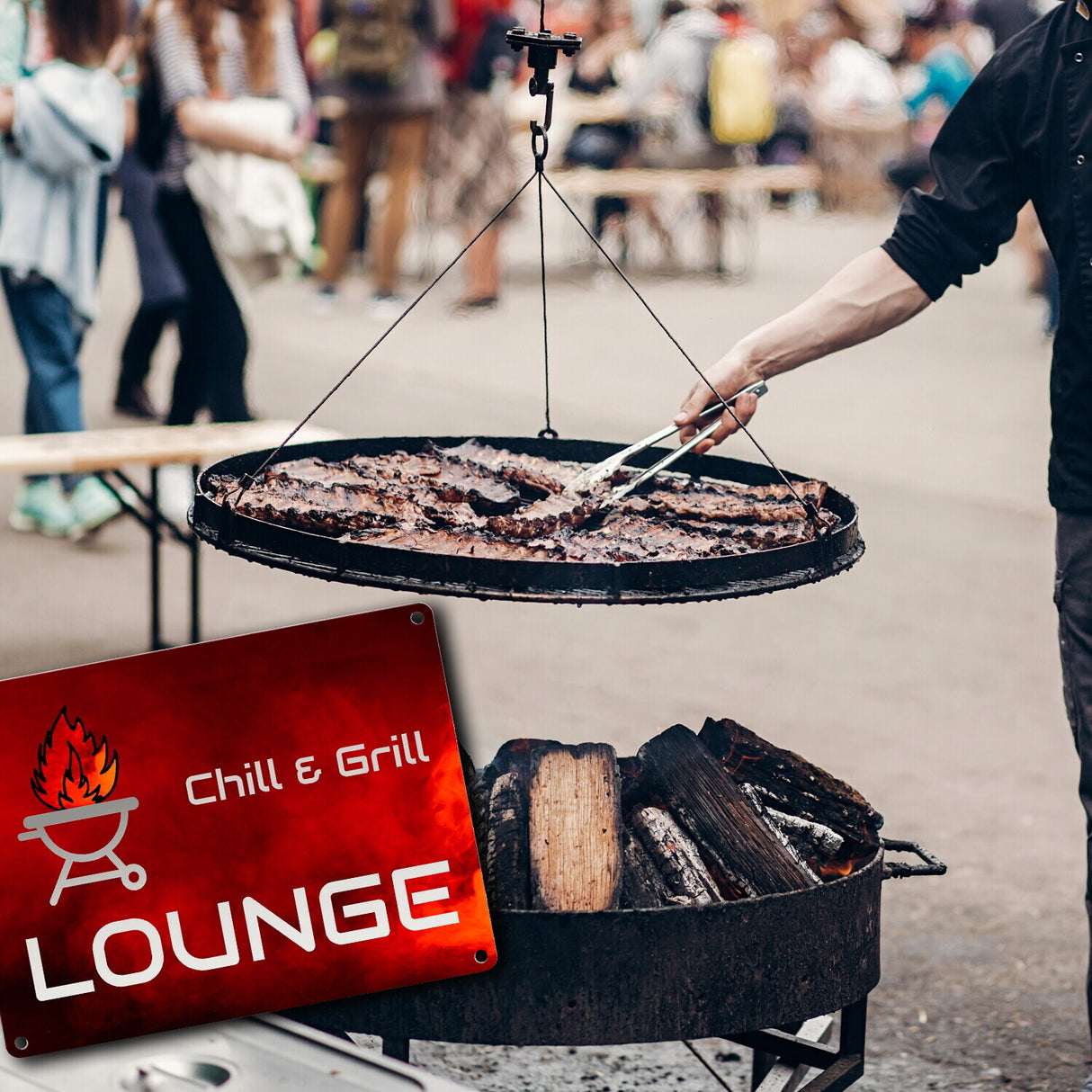 Chill & Grill Lounge Metallschild in 15x20 cm mit Spruch