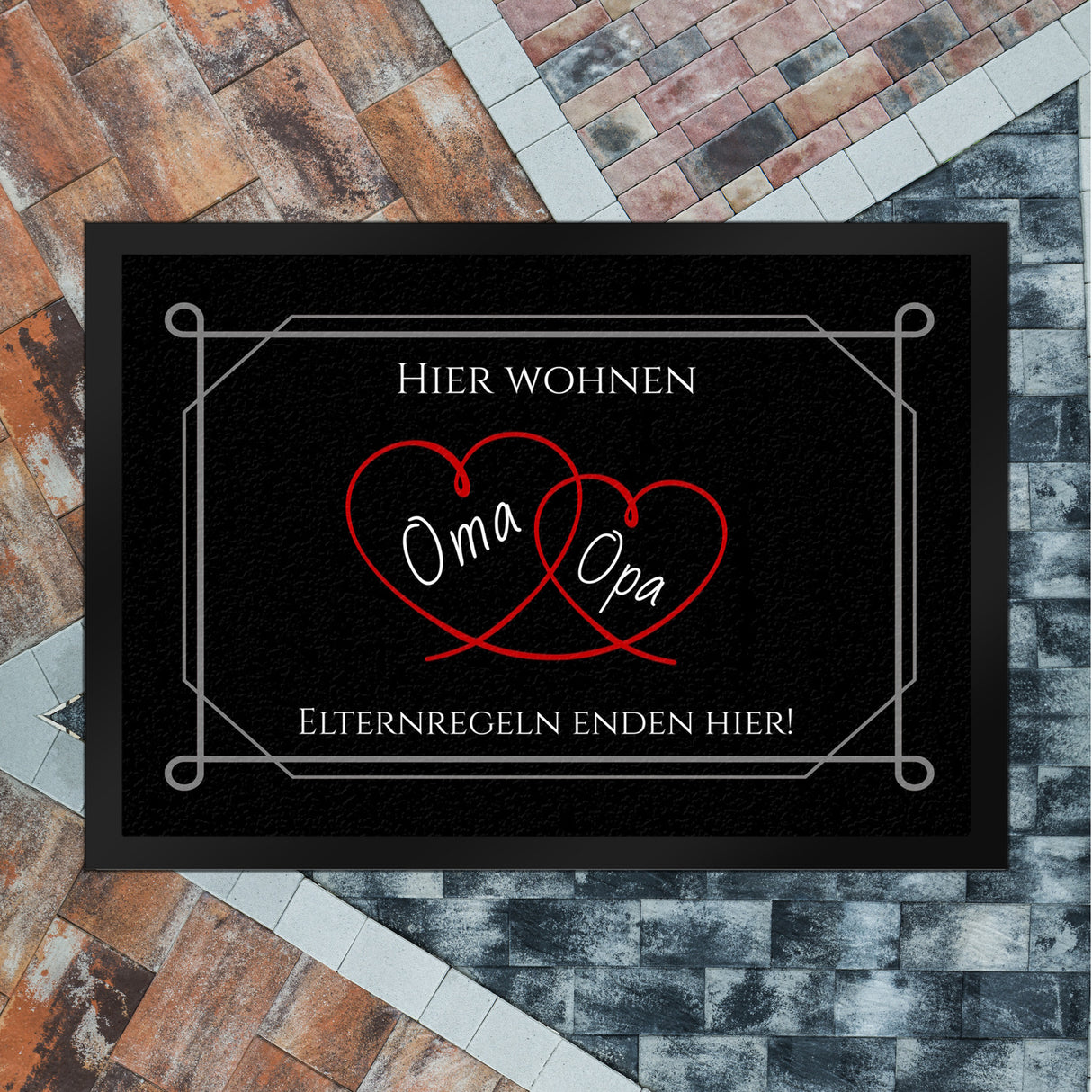 Hier wohnen Opa und Oma Fußmatte - Elternregeln enden hier mit Herz