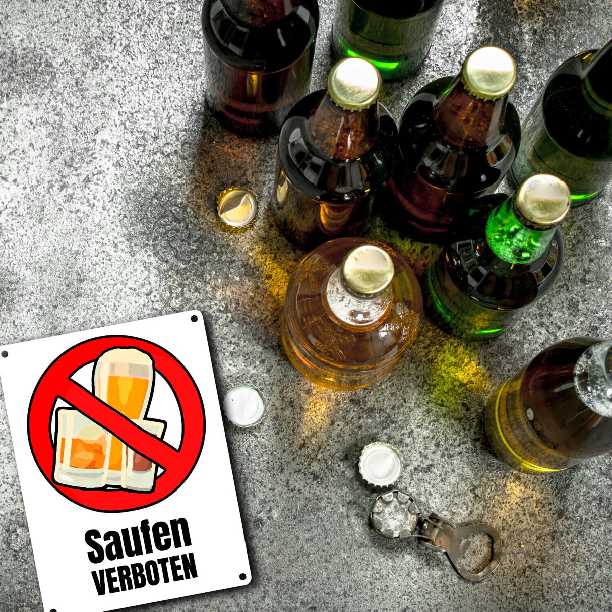 Saufen verboten Verbotsschild im Comic-Stil