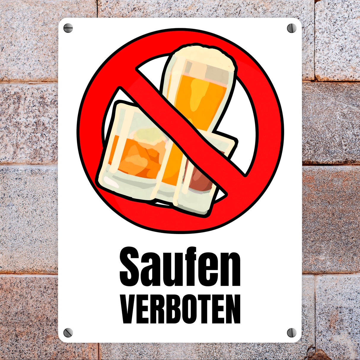 Saufen verboten Verbotsschild im Comic-Stil