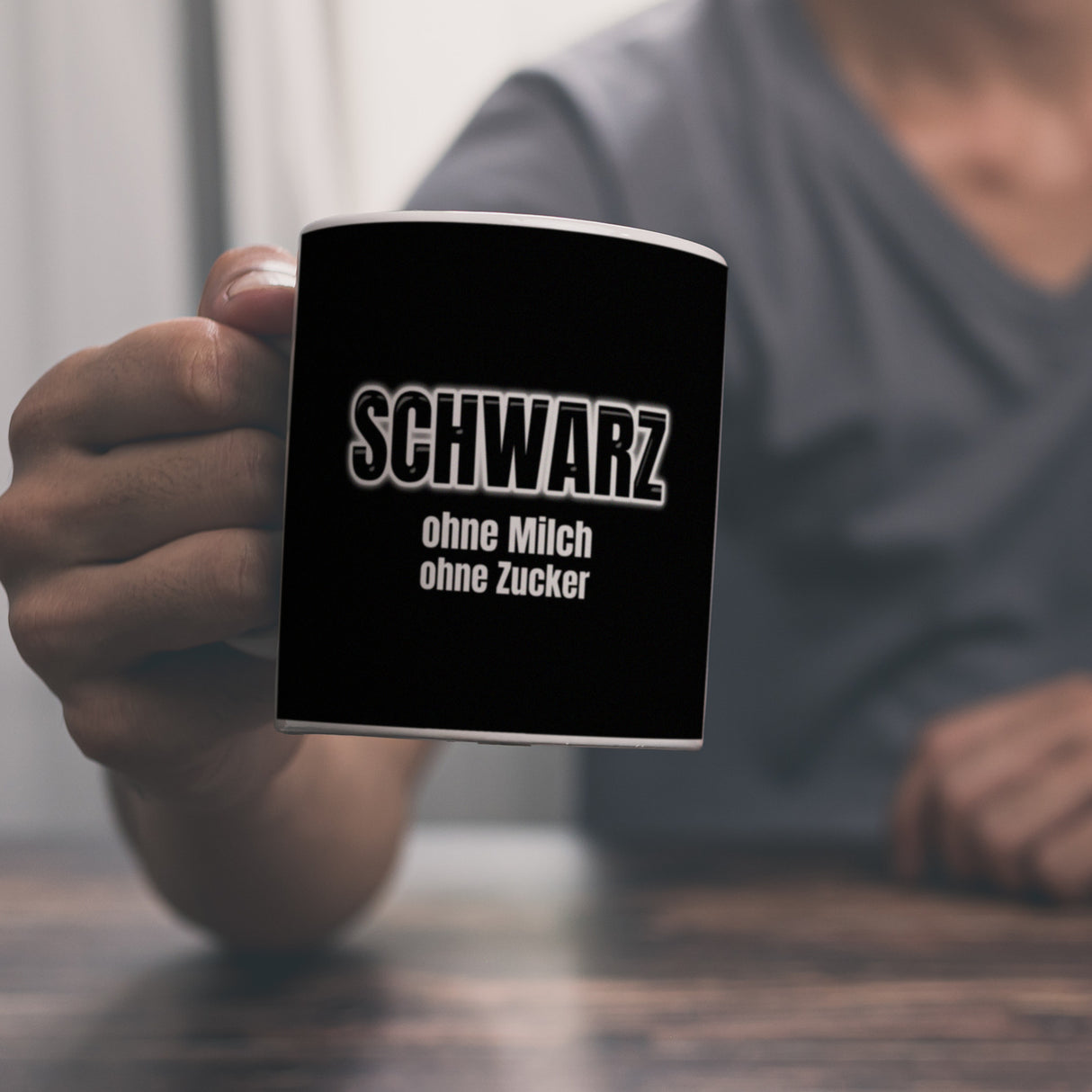 Kaffeebecher mit Spruch SCHWARZ ohne Milch ohne Zucker für Koffeinjunkies