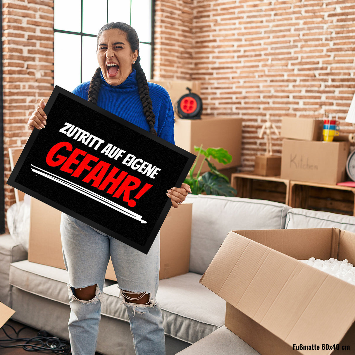 Fussmatte Zutritt auf eigene Gefahr mit lustigem Spruch schwarz