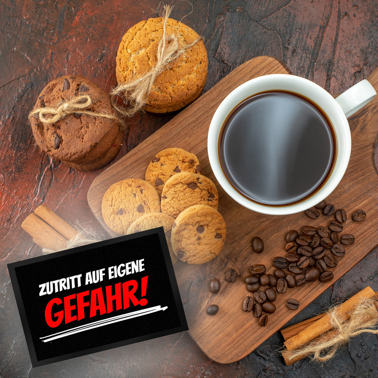 Fussmatte Zutritt auf eigene Gefahr mit lustigem Spruch schwarz