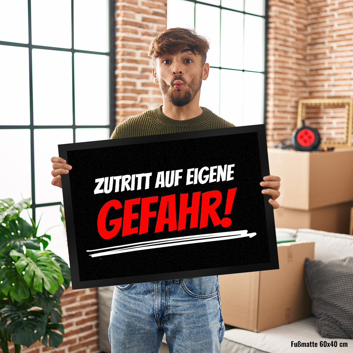 Fussmatte Zutritt auf eigene Gefahr mit lustigem Spruch schwarz