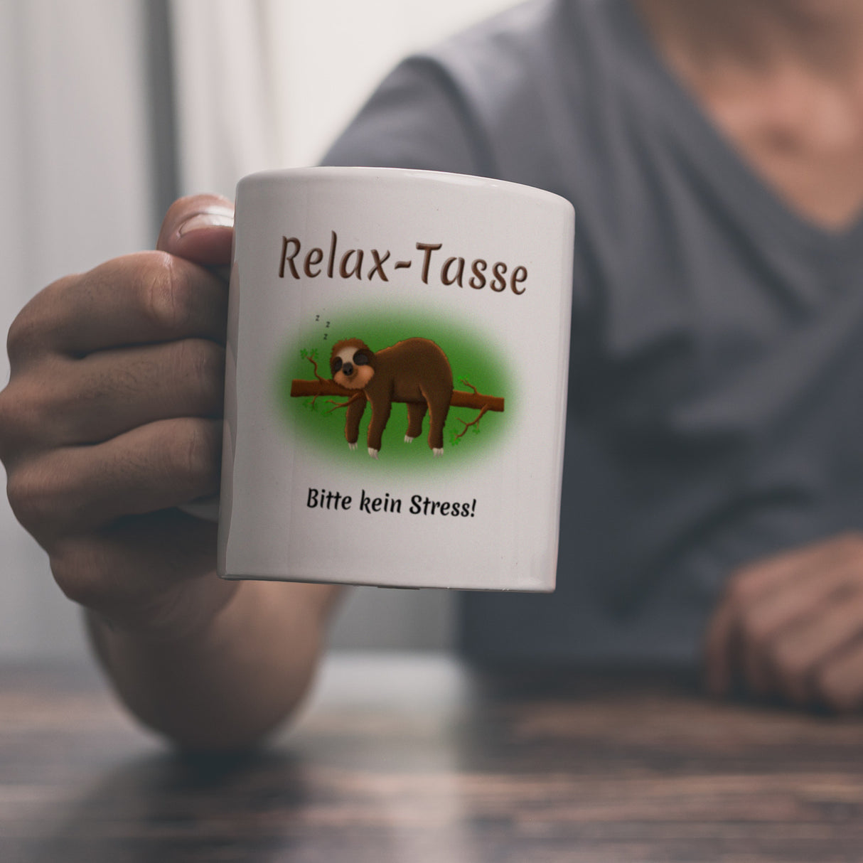 Kaffeebecher Relax-Tasse Bitte kein Stress mit schlafendem Faultier