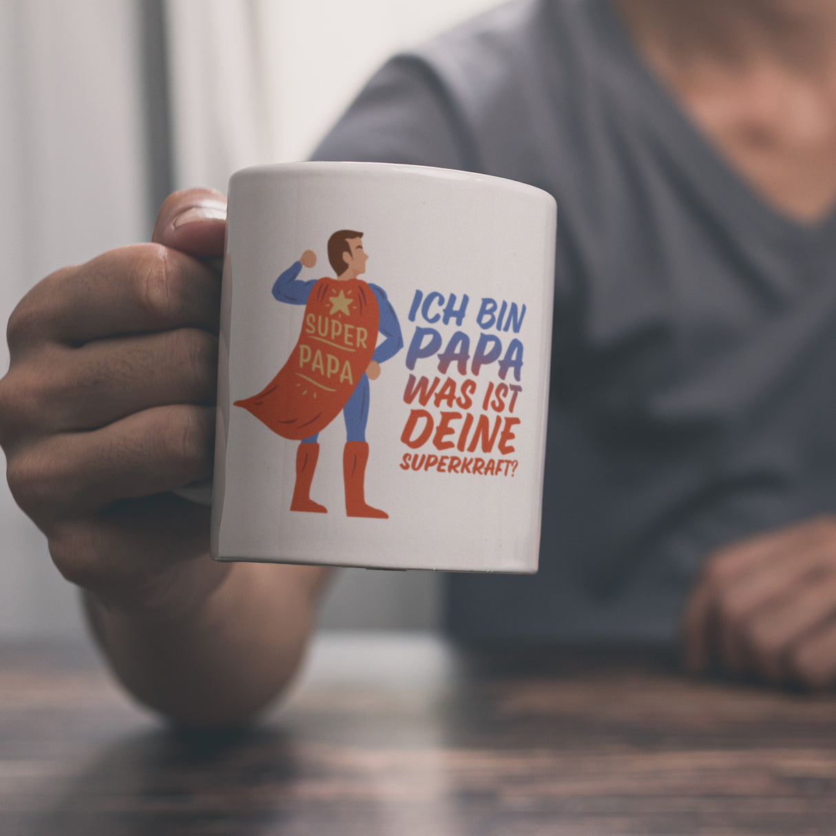 Ich bin Papa was ist deine Superkraft Kaffeebecher mit Superheldmotiv