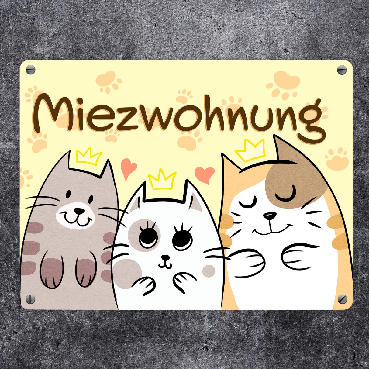 Miezwohnung Metallschild mit drei süßen Katzen für alle Katzenfreunde