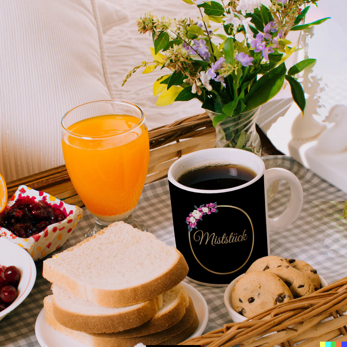 Kaffeebecher Miststück mit Goldrahmen und Blumen Schimpfwort-Tasse
