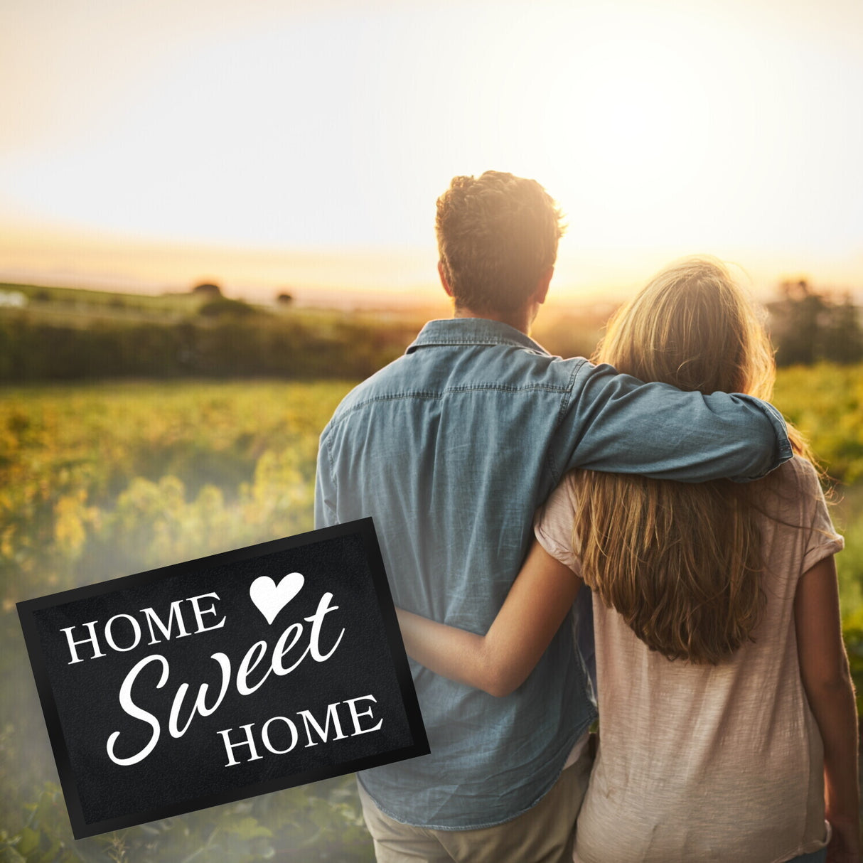 Home Sweet Home Fußmatte mit eleganter Aufschrift auf schwarzem Hintergrund