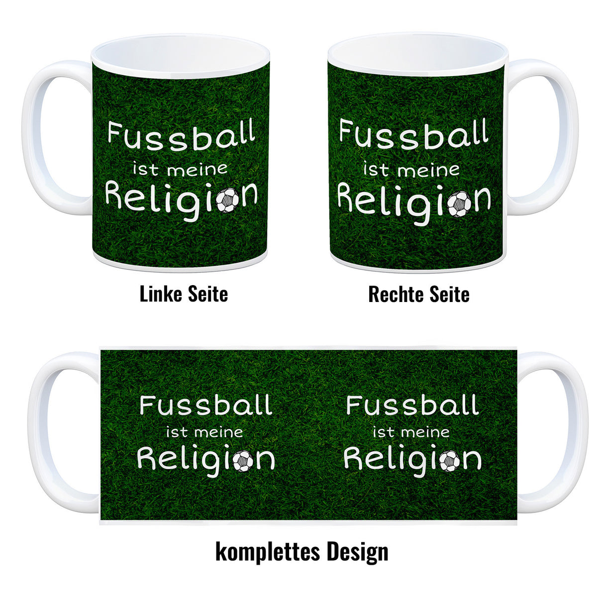Fussball ist meine Religion Kaffeebecher mit Fussballmotiv