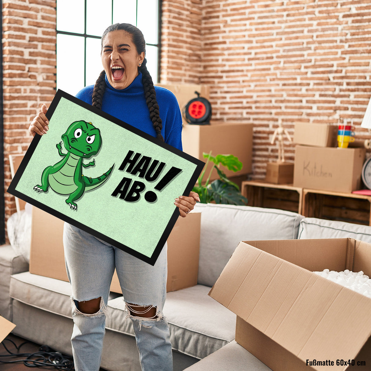Hau ab! Fußmatte mit T-Rex Motiv