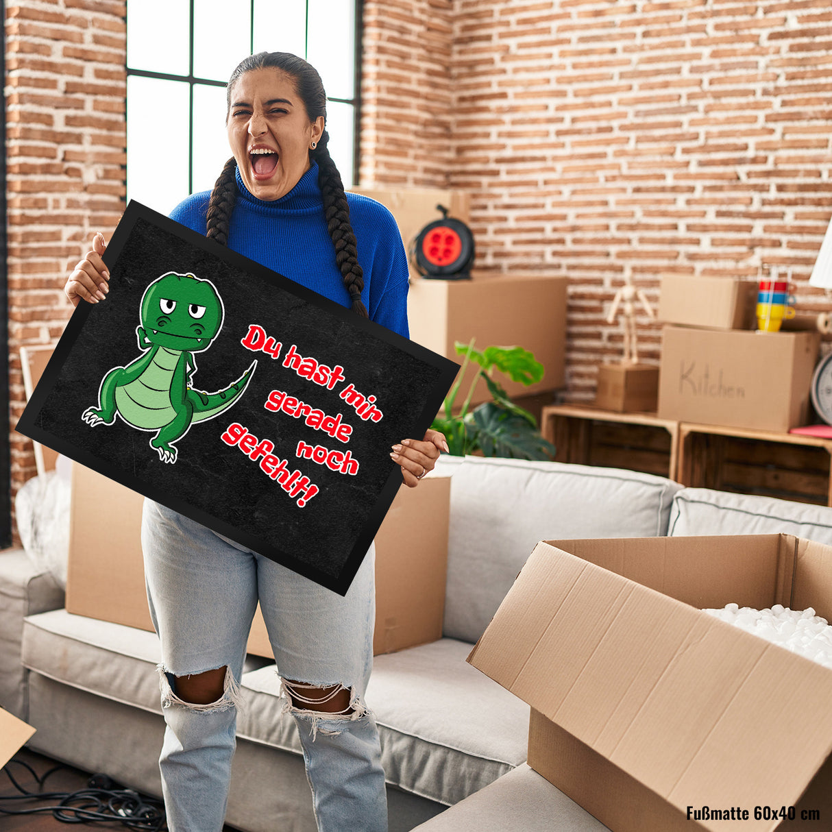 T-Rex Fußmatte in 35x50 cm mit Spruch Du hast mir gerade noch gefehlt