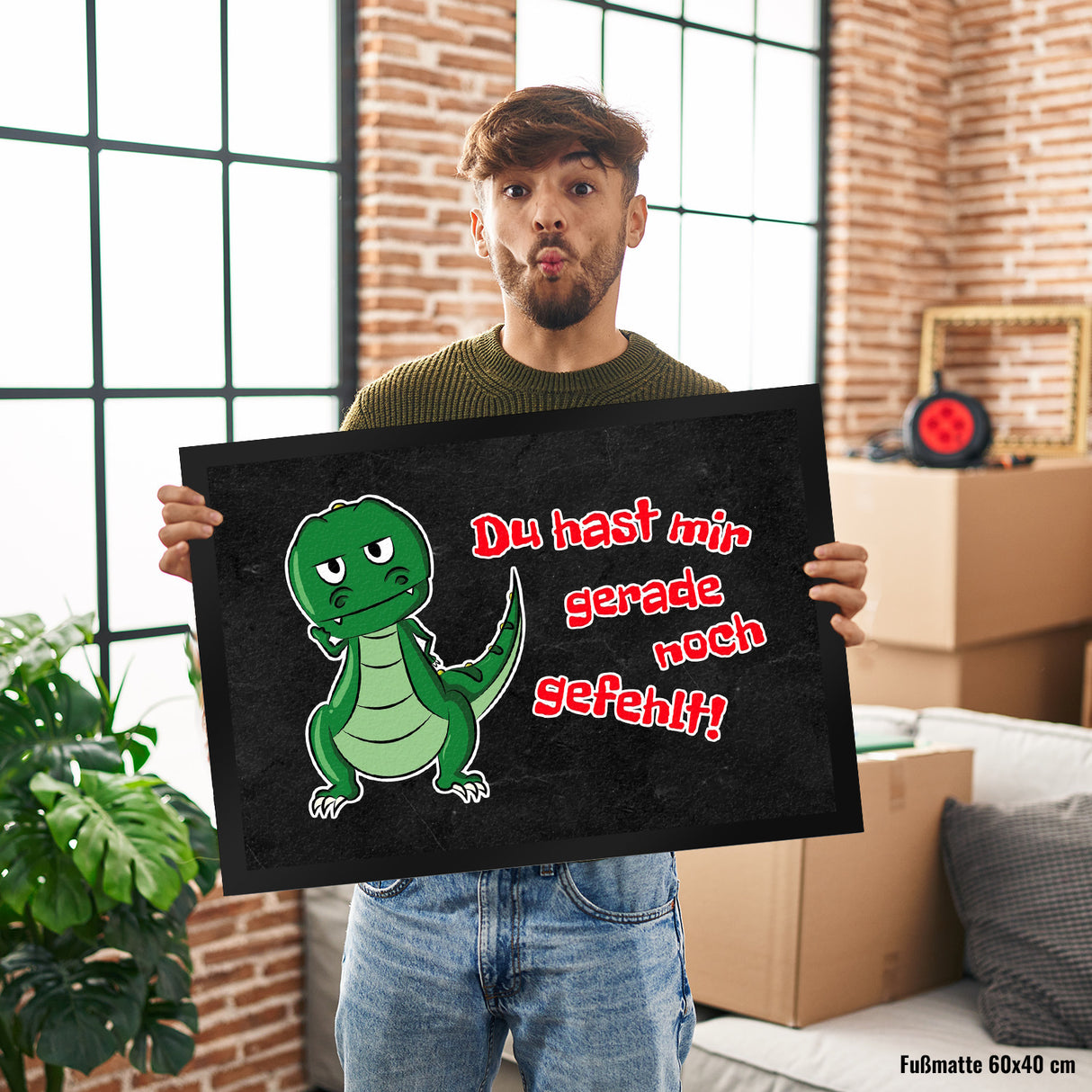 T-Rex Fußmatte in 35x50 cm mit Spruch Du hast mir gerade noch gefehlt