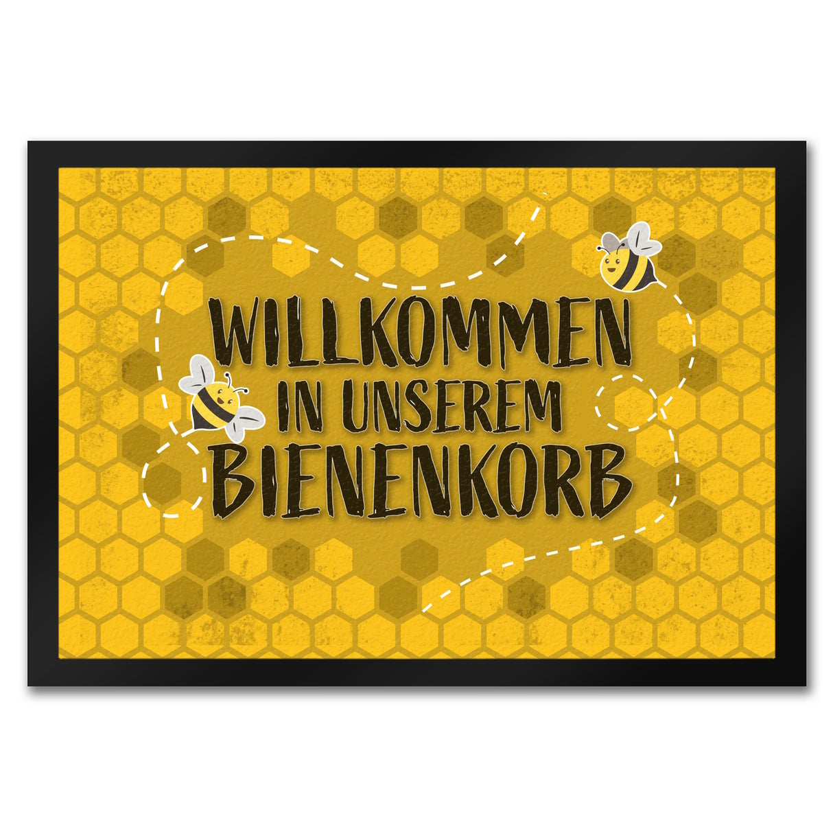 Willkommen in unserem Bienenkorb - Fußmatte mit summenden Bienen und Honigwabenmotiv