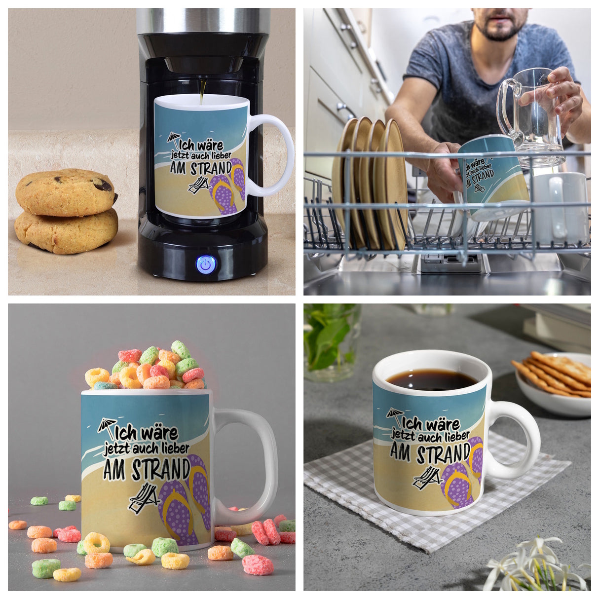 Ich wäre jetzt auch lieber am Strand - Kaffeebecher mit Strandmotiv
