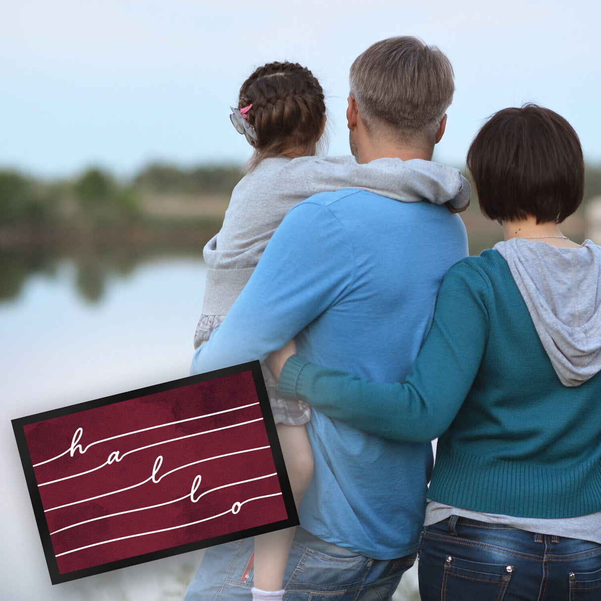 hallo - Fußmatte im Wellendesign auf rotem Hintergrund