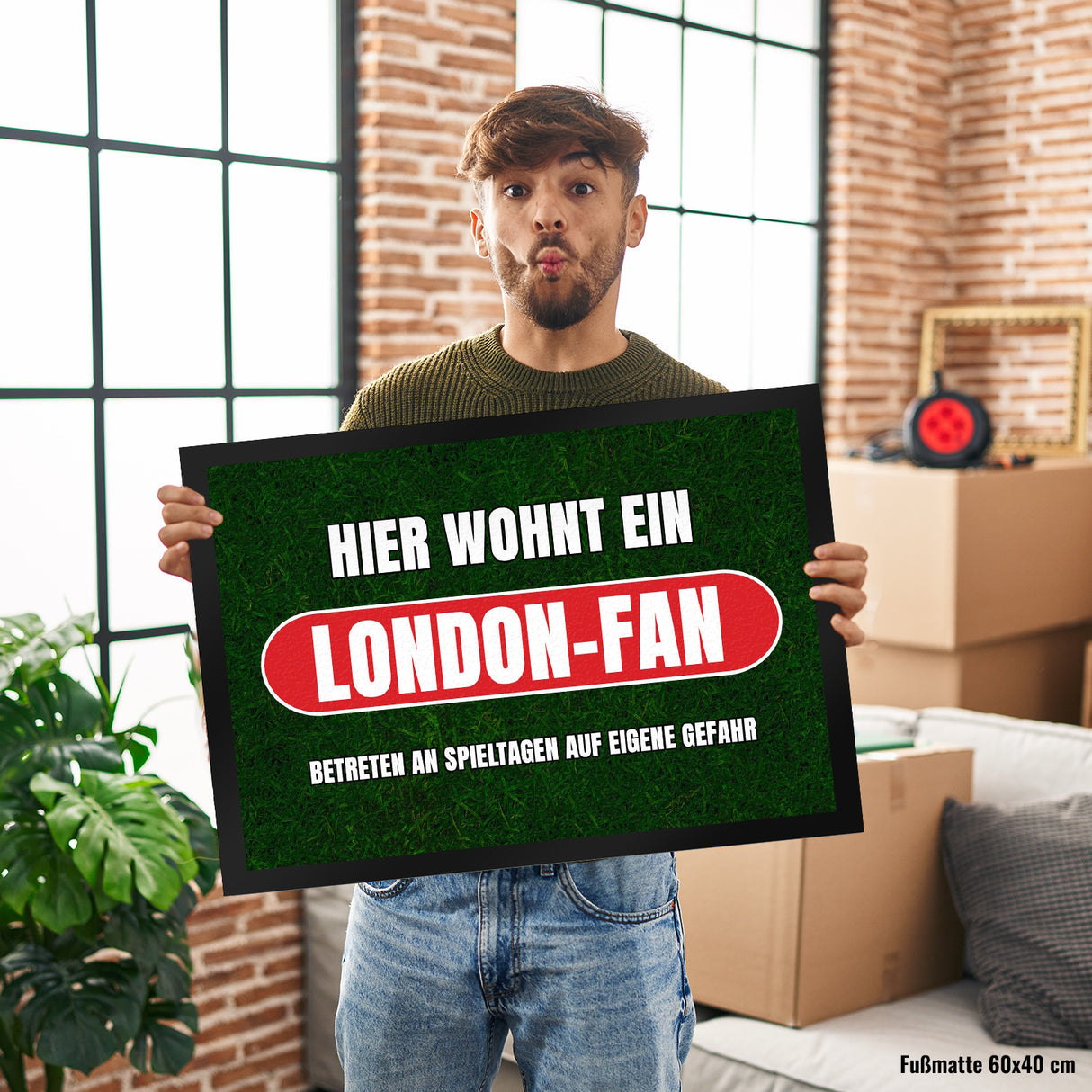Hier wohnt ein London-Fan Fußmatte in 35x50 cm mit Rasenmotiv