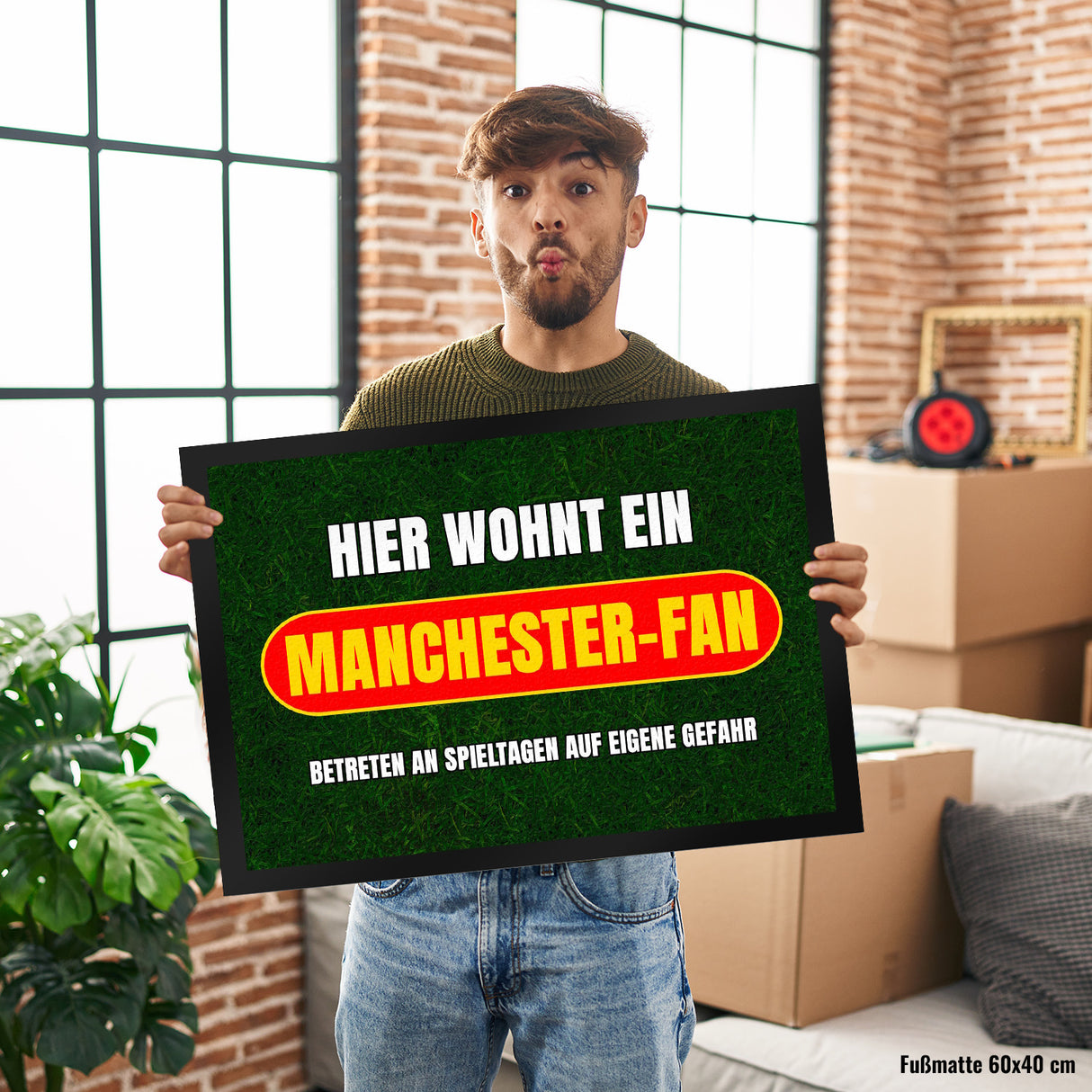 Hier wohnt ein Manchester-Fan Fußmatte in 35x50 cm mit Rasenmotiv