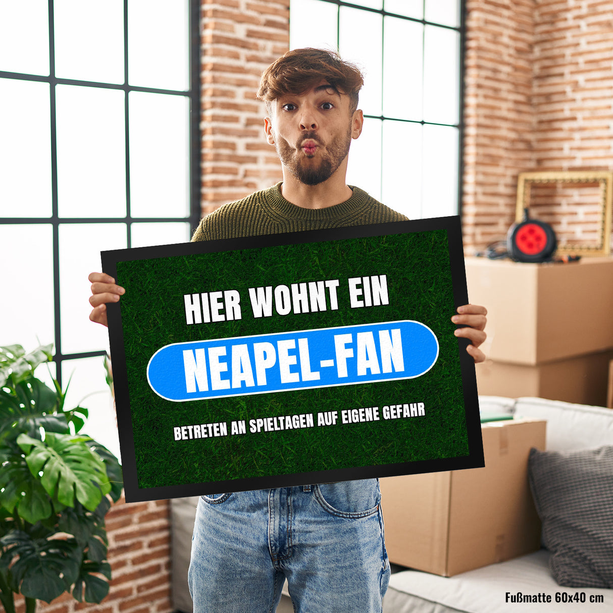 Hier wohnt ein Neapel-Fan Fußmatte in 35x50 cm mit Rasenmotiv
