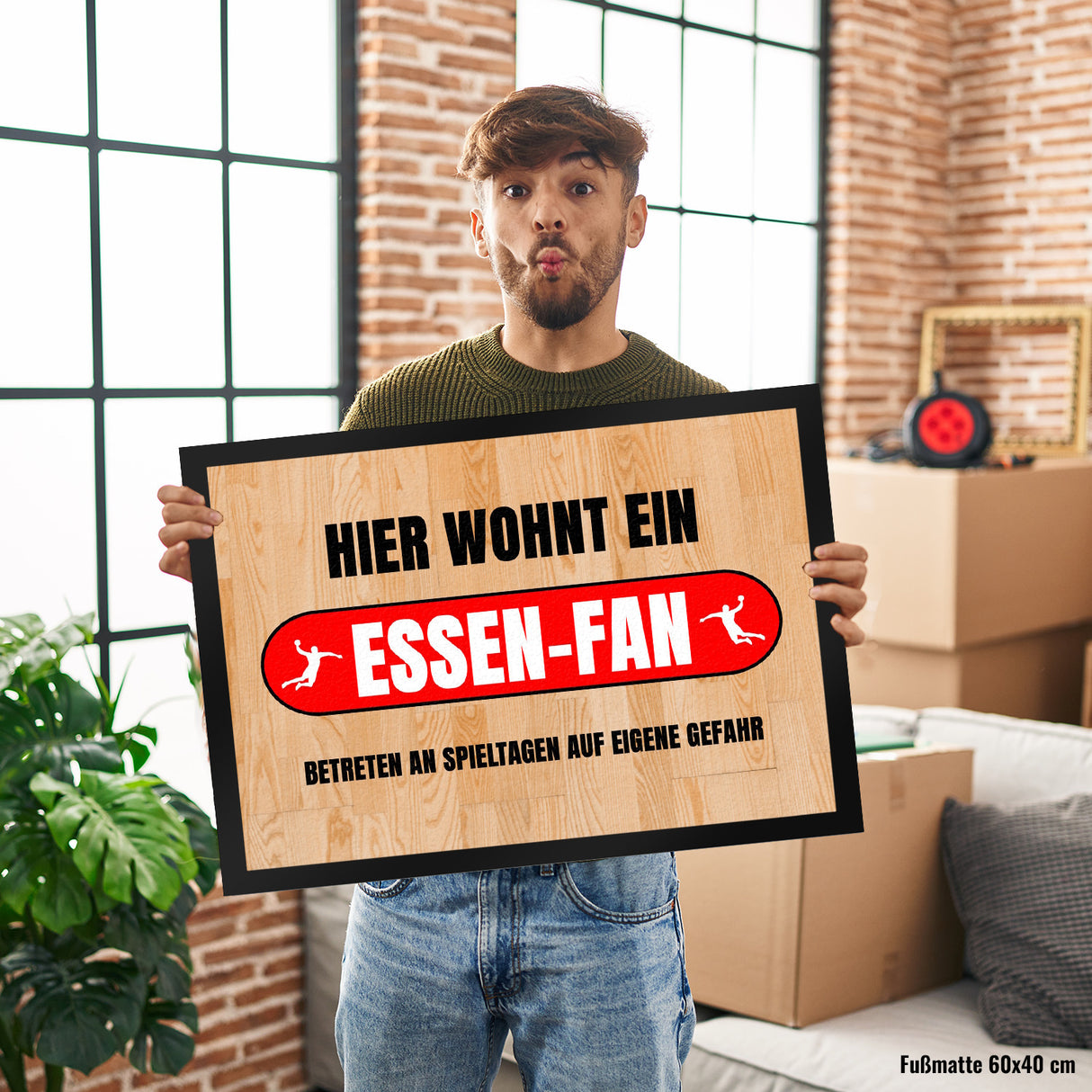 Hier wohnt ein Essen-Fan Fußmatte in 35x50 cm mit Turnhallenboden Motiv