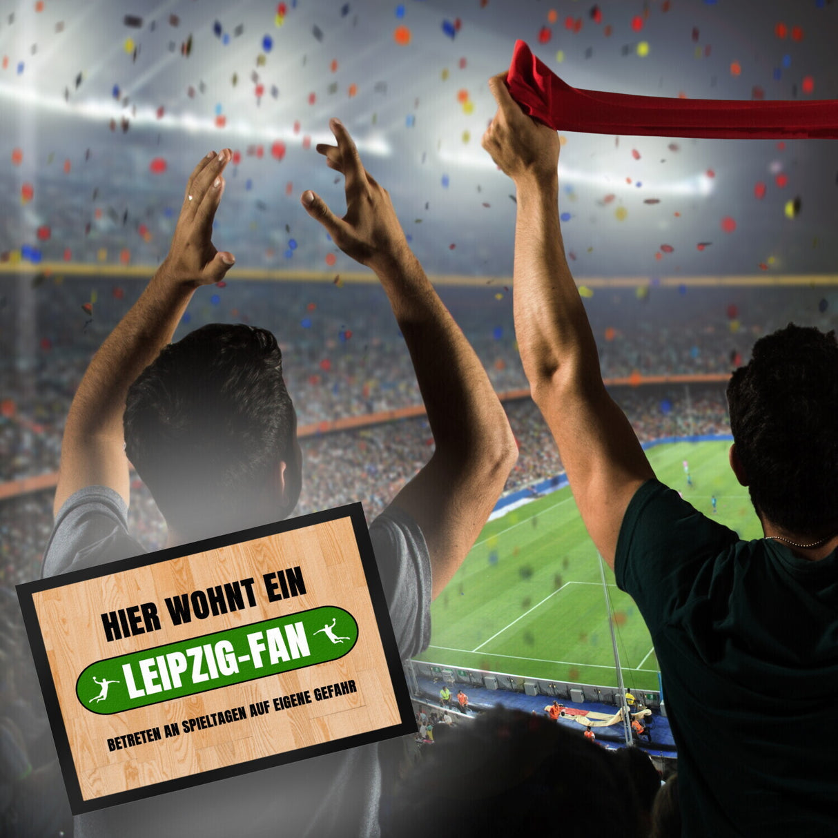 Hier wohnt ein Leipzig-Fan Fußmatte in 35x50 cm mit Turnhallenboden Motiv