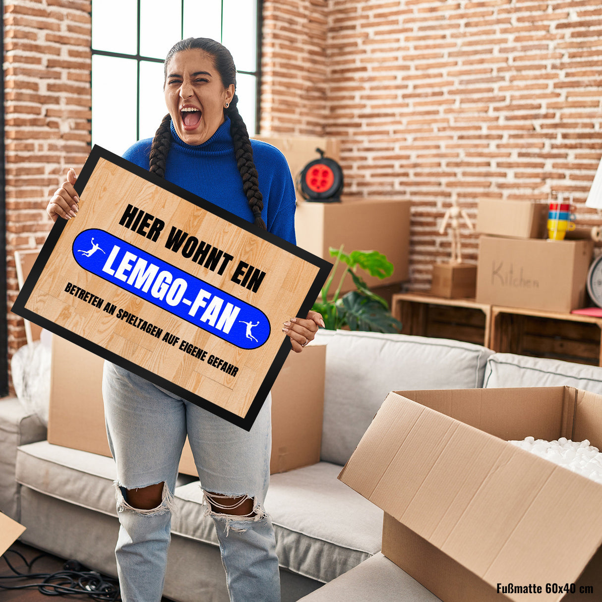 Hier wohnt ein Lemgo-Fan Fußmatte in 35x50 cm mit Turnhallenboden Motiv