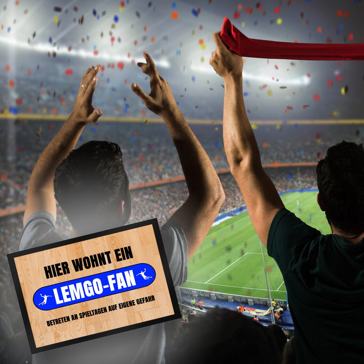 Hier wohnt ein Lemgo-Fan Fußmatte in 35x50 cm mit Turnhallenboden Motiv