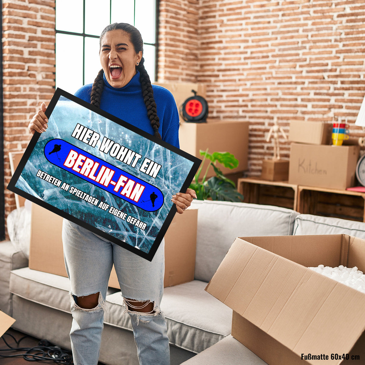 Hier wohnt ein Berlin-Fan Fußmatte in 35x50 cm mit Eishallen Boden-Motiv