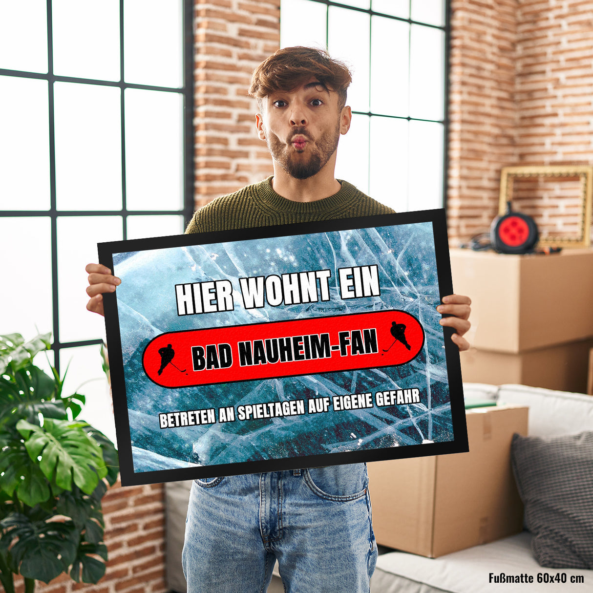Hier wohnt ein Bad Nauheim-Fan Fußmatte in 35x50 cm mit Eishallen Boden-Motiv
