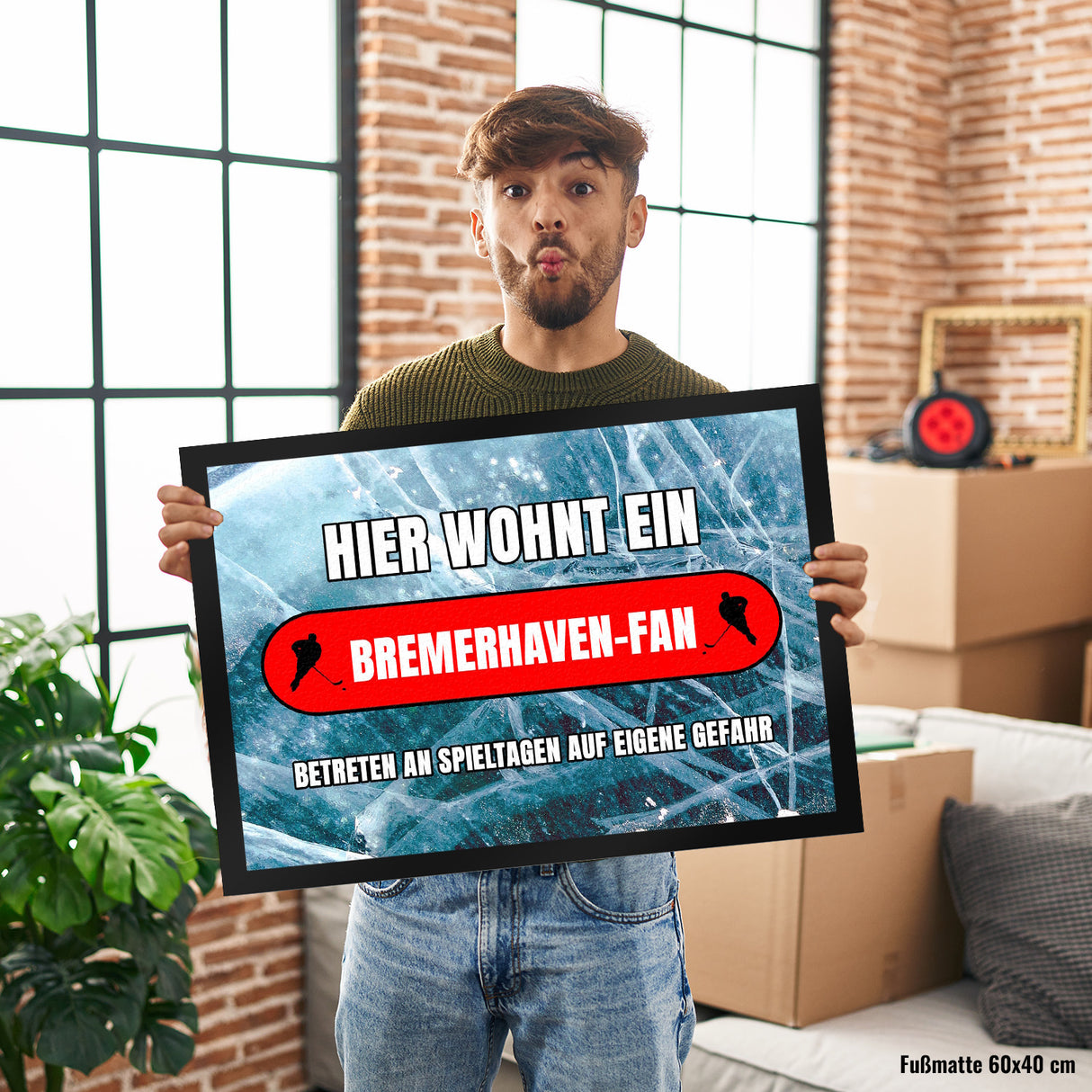 Hier wohnt ein Bremerhaven-Fan Fußmatte in 35x50 cm mit Eishallen Boden-Motiv