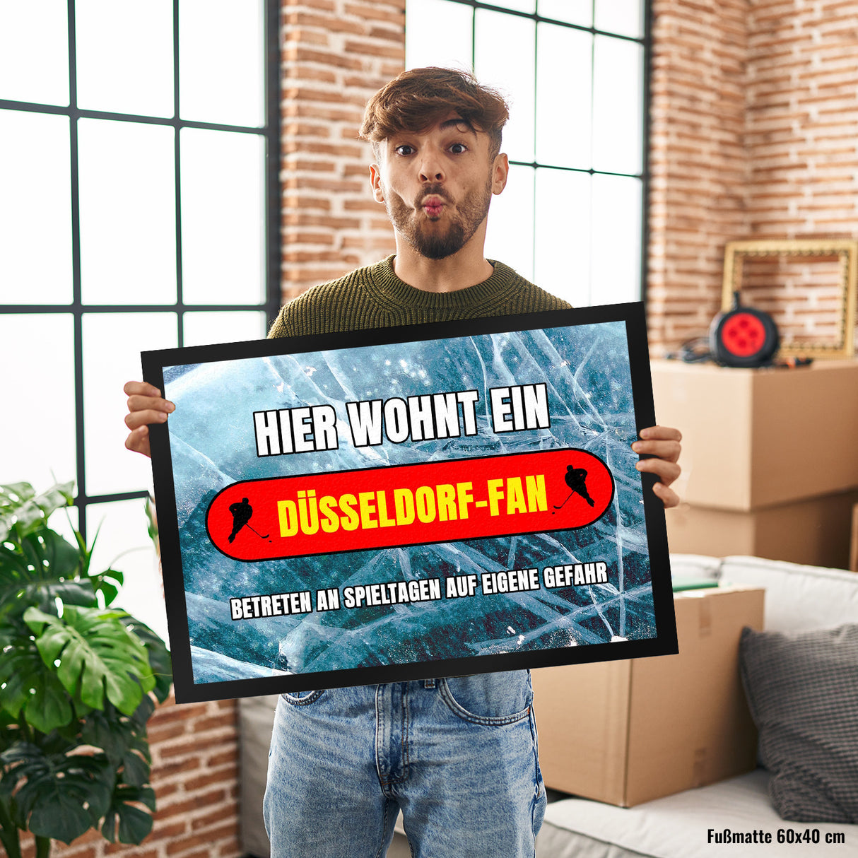 Hier wohnt ein Düsseldorf-Fan Fußmatte in 35x50 cm mit Eishallen Boden-Motiv