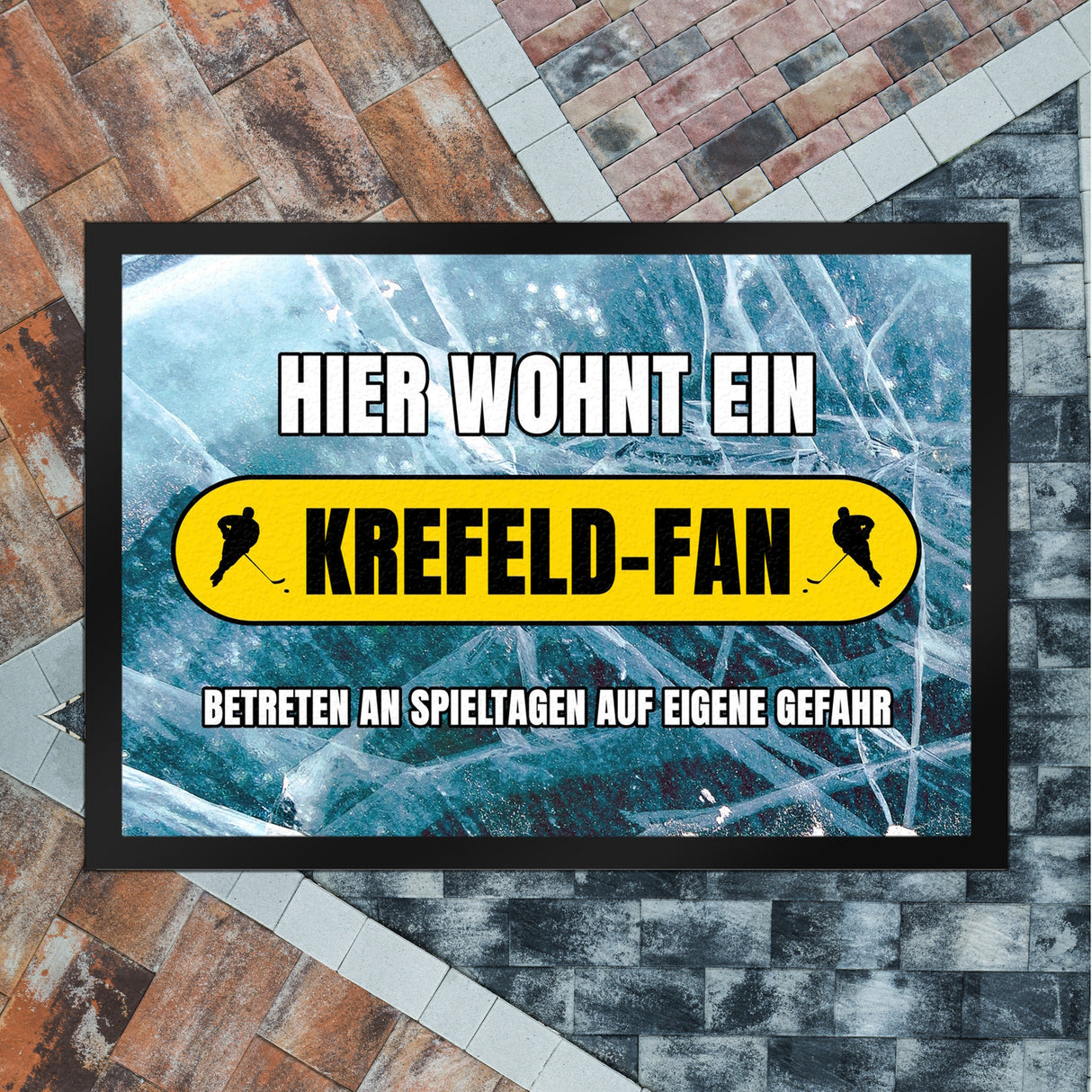 Hier wohnt ein Krefeld-Fan Fußmatte in 35x50 cm mit Eishallen Boden-Motiv