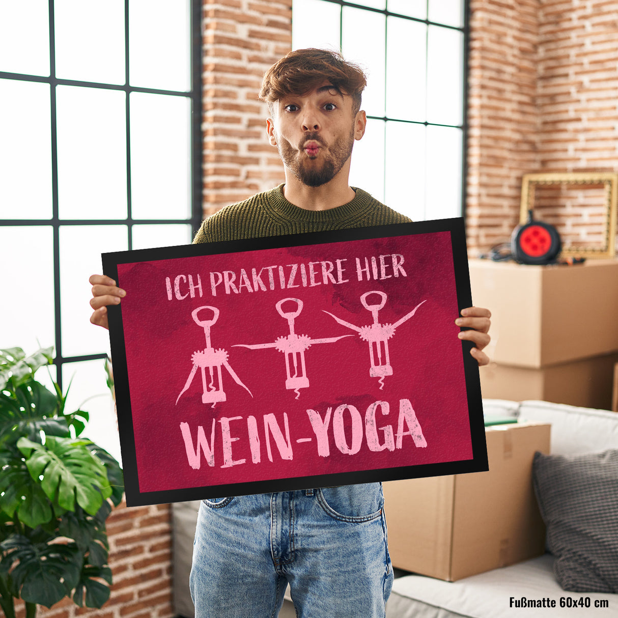 Ich praktiziere hier Wein-Yoga - Fußmatte mit Yoga-Korkenziehern