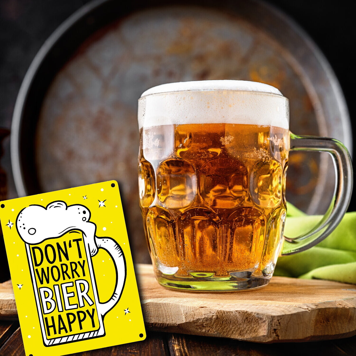 Don't worry Bier happy - Metallschild mit Bierkrug Motiv