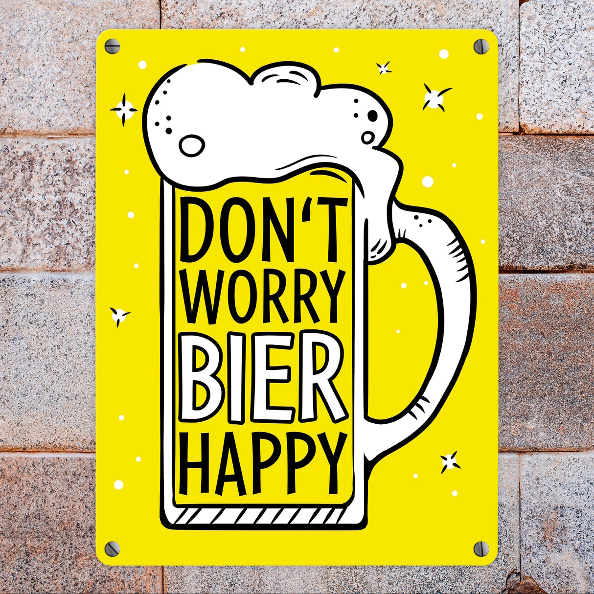 Don't worry Bier happy - Metallschild mit Bierkrug Motiv