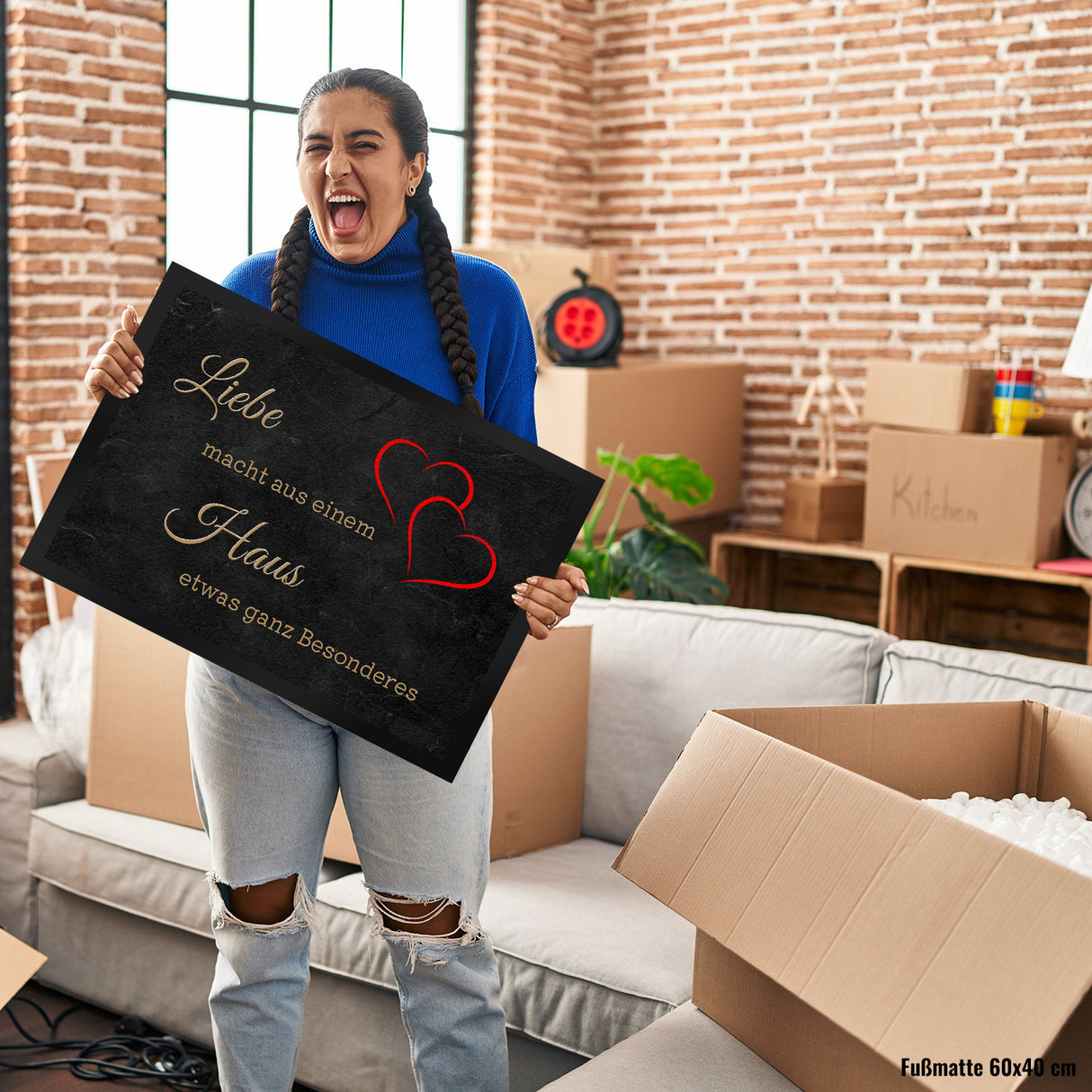 Liebe macht aus einem Haus etwas ganz Besonderes Fußmatte in 35x50 cm mit Herz