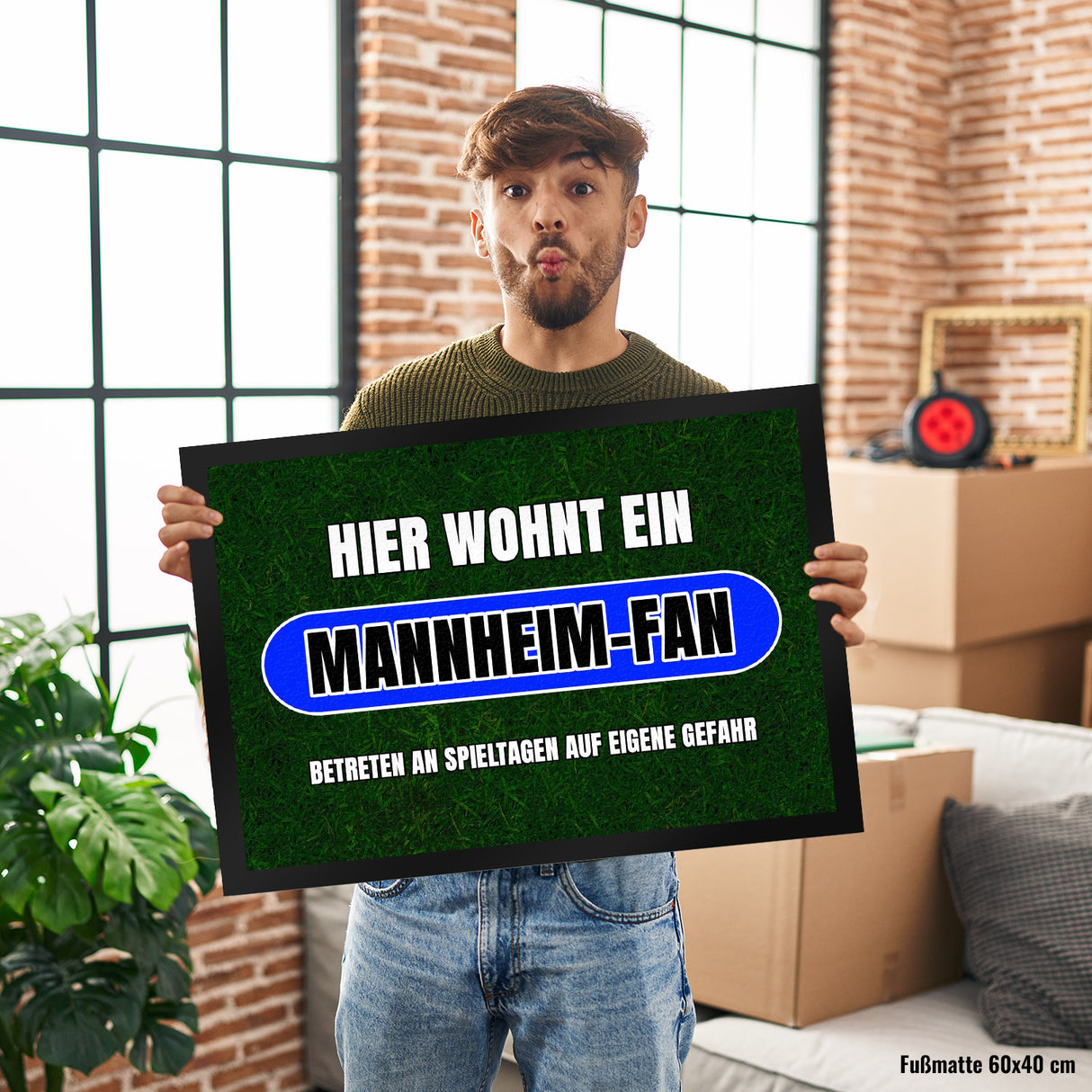 Hier wohnt ein Mannheim-Fan Fußmatte in 35x50 cm mit Rasenmotiv