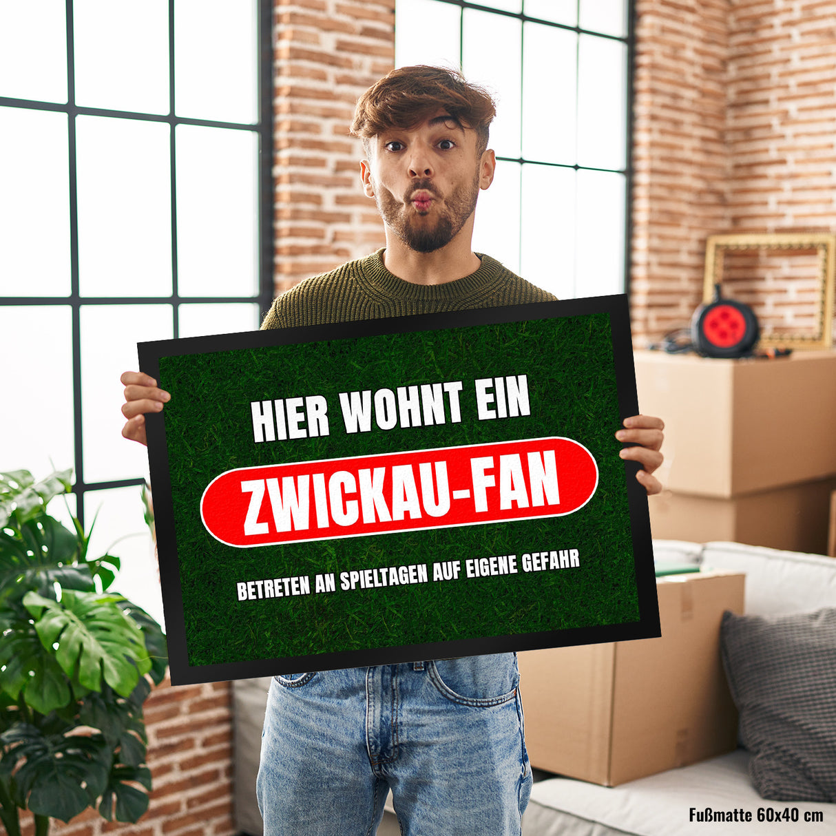 Hier wohnt ein Zwickau-Fan Fußmatte in 35x50 cm mit Rasenmotiv