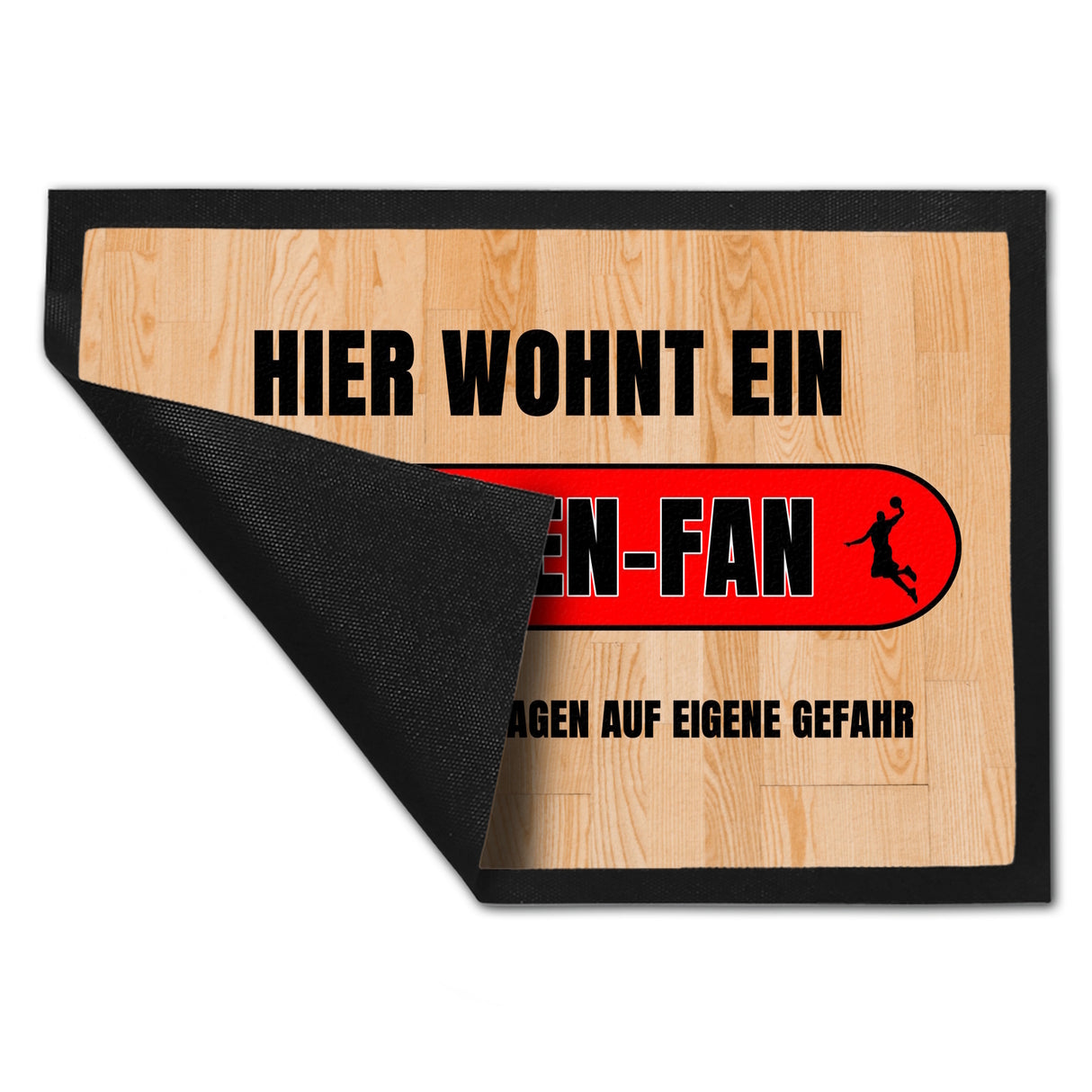 Hier wohnt ein Giessen-Fan Fußmatte in 35x50 cm mit Turnhallenboden Motiv