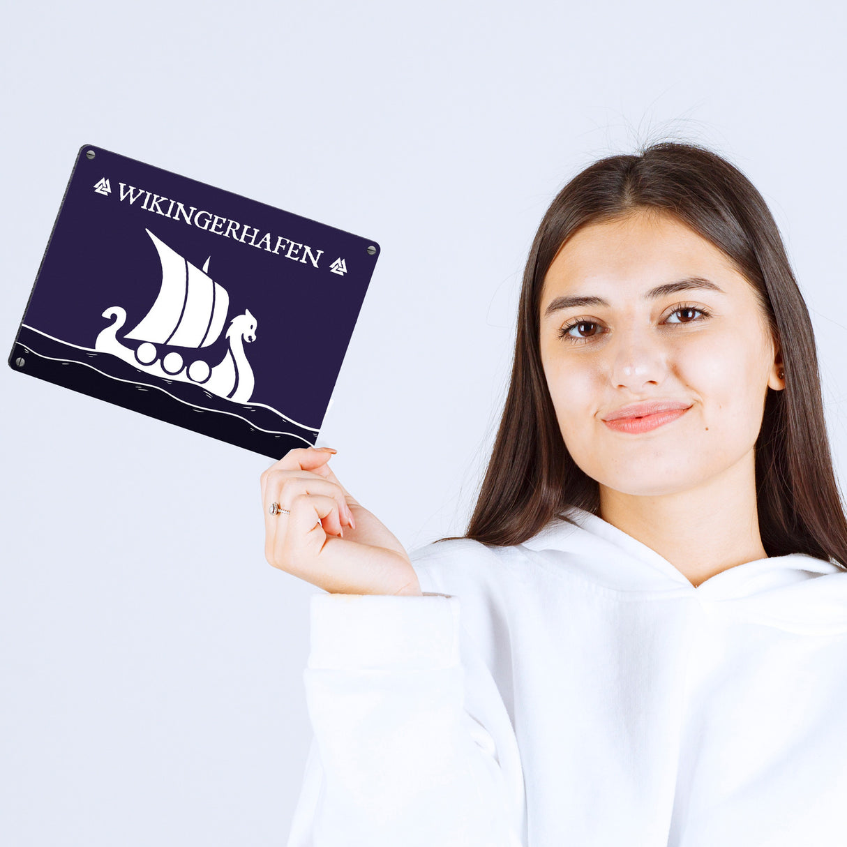 Wikingerhafen Metallschild mit Drachenboot Motiv