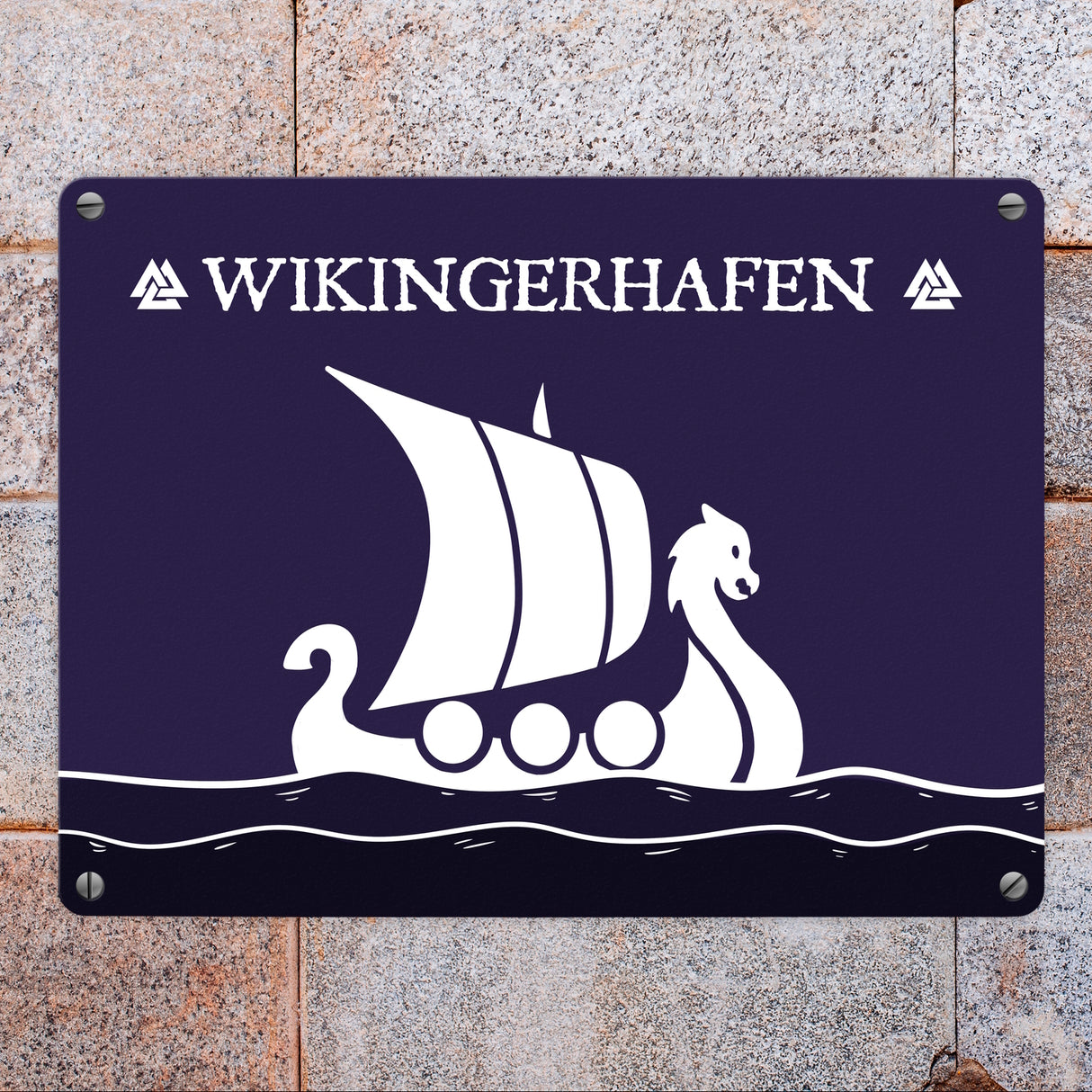 Wikingerhafen Metallschild mit Drachenboot Motiv
