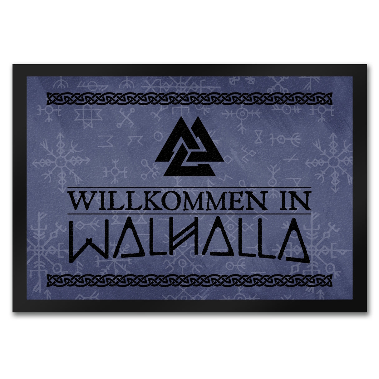 Willkommen in Walhalla Wikinger Fußmatte mit Runen und Knoten Motiven