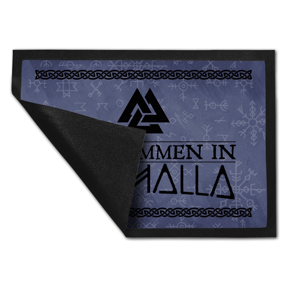 Willkommen in Walhalla Wikinger Fußmatte mit Runen und Knoten Motiven