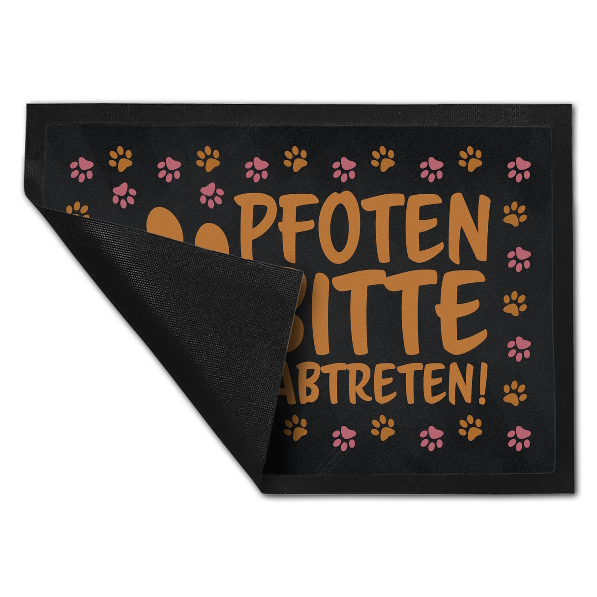 Pfoten bitte hier abtreten Fußmatte mit bunten Fußspuren von Hunden